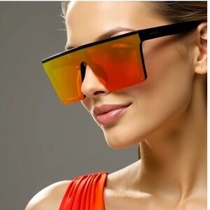 Oversized Shield Sunglasses Flat Top Mirrored Lens Fashion‎ Sun Glasses Luxury